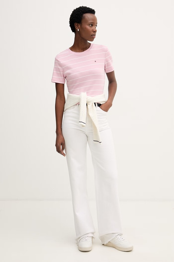 Tommy Hilfiger t-shirt damski bawełniany WW0WW40587. różowy SS26