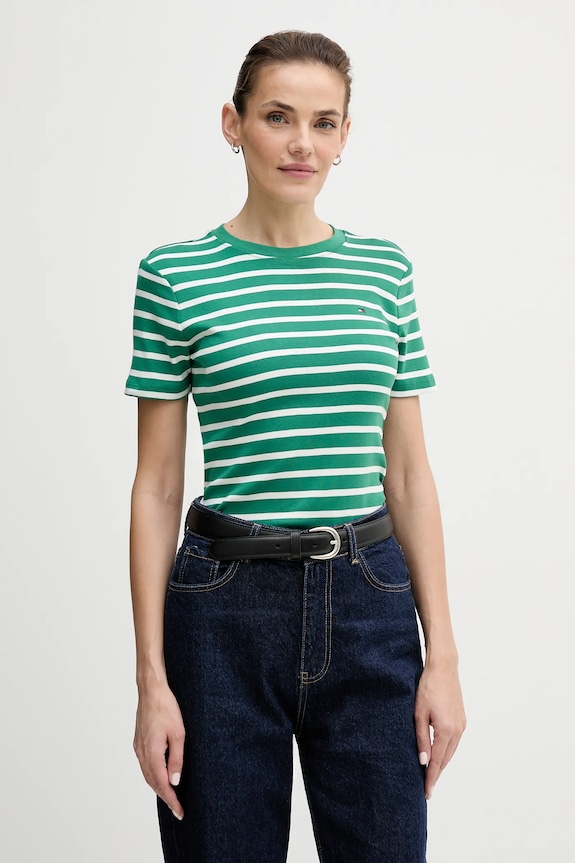 Tommy Hilfiger női pamut póló zöld WW0WW40587.