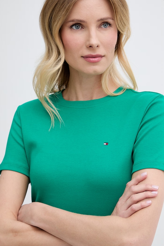 Tommy Hilfiger tricou de damă din bumbac verde WW0WW40587.