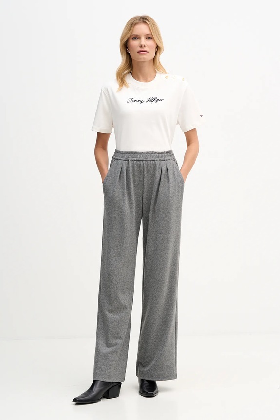 Βαμβακερό μπλουζάκι Tommy Hilfiger WW0WW47819 μπεζ SS26