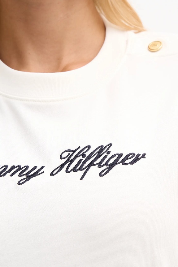 Βαμβακερό μπλουζάκι Tommy Hilfiger WW0WW47819 μπεζ