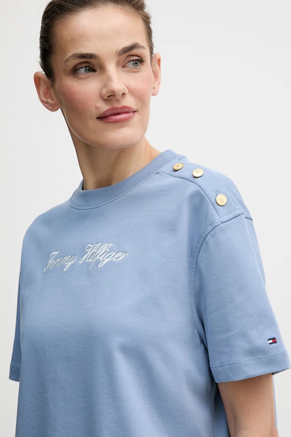Βαμβακερό μπλουζάκι Tommy Hilfiger μπλε WW0WW47819
