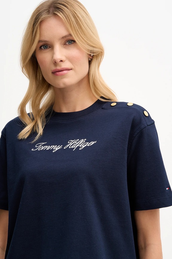 Βαμβακερό μπλουζάκι Tommy Hilfiger σκούρο μπλε WW0WW47819