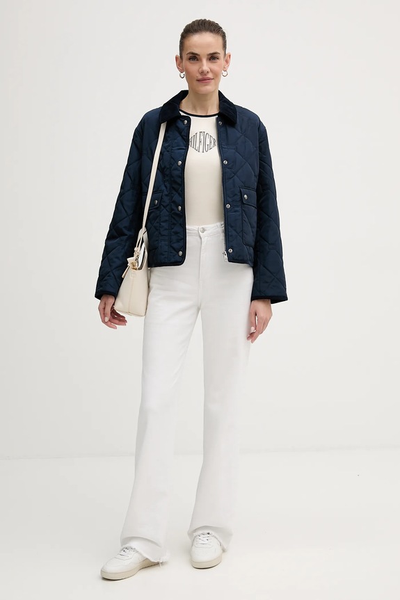 Βαμβακερό μπλουζάκι Tommy Hilfiger WW0WW47881 μπεζ SS26