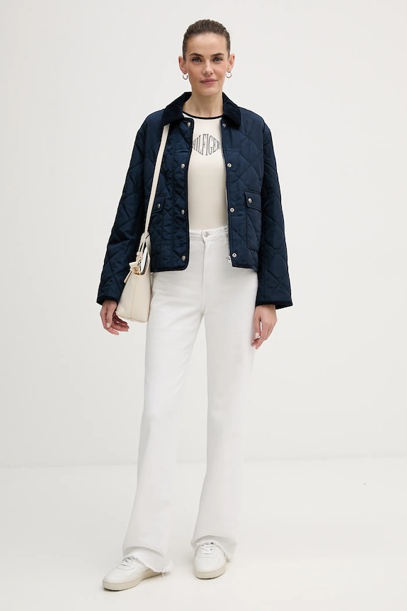 Βαμβακερό μπλουζάκι Tommy Hilfiger WW0WW47881 μπεζ SS26