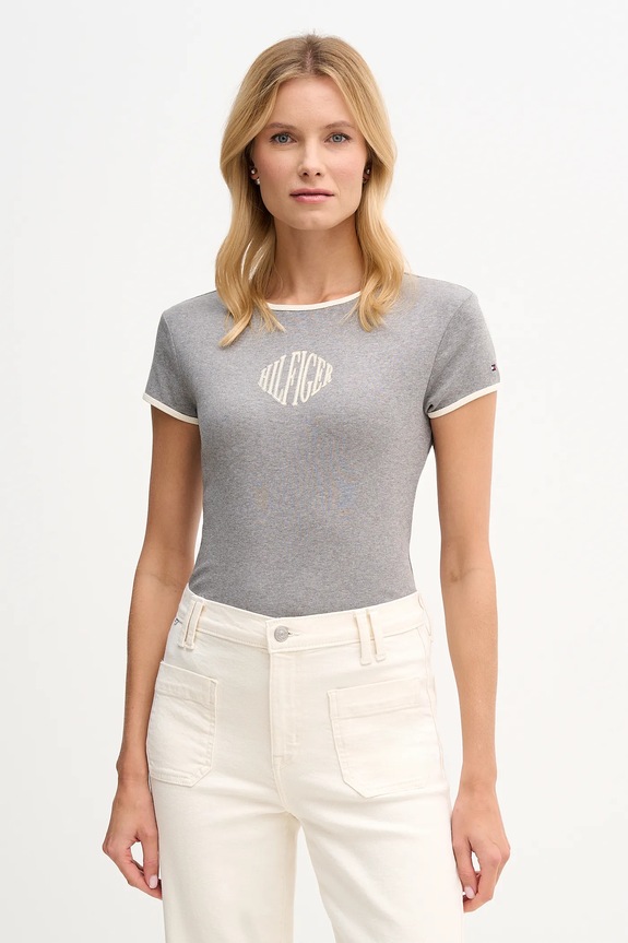 Βαμβακερό μπλουζάκι Tommy Hilfiger βαμβάκι γκρί WW0WW47881