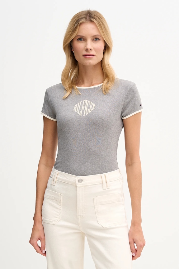 Βαμβακερό μπλουζάκι Tommy Hilfiger βαμβάκι γκρί WW0WW47881