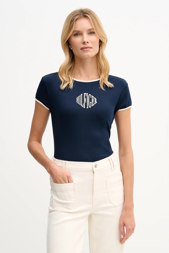 Βαμβακερό μπλουζάκι Tommy Hilfiger βαμβάκι σκούρο μπλε WW0WW47881