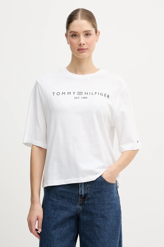 Tommy Hilfiger t-shirt damski bawełniany bawełna biały WW0WW47811