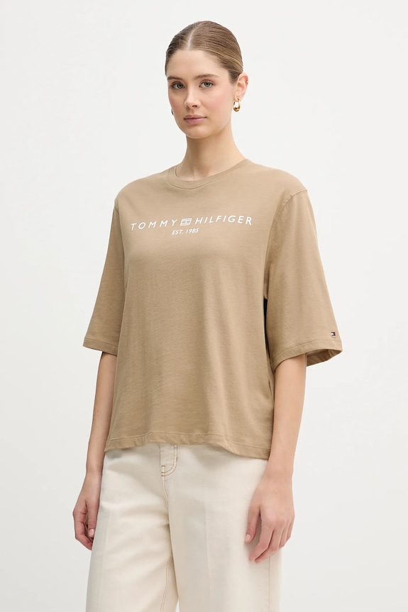 Tommy Hilfiger dámske bavlnené tričko relaxed zelená WW0WW47811