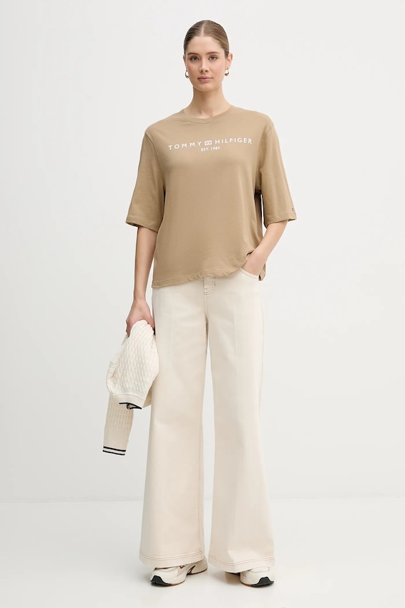 Tommy Hilfiger dámske bavlnené tričko WW0WW47811 zelená SS26