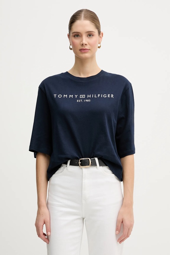 Tommy Hilfiger t-shirt damski bawełniany bawełna granatowy WW0WW47811