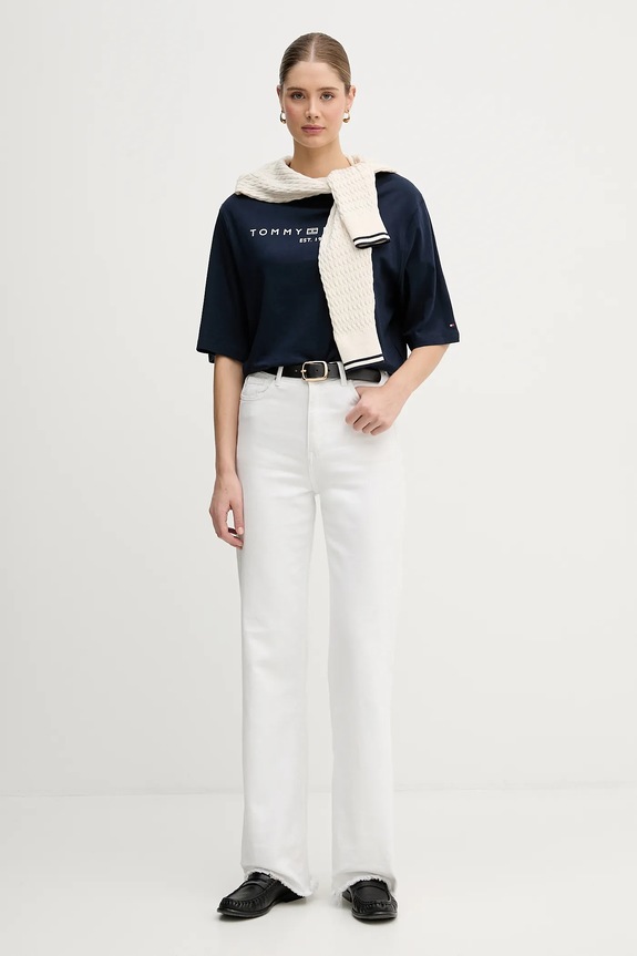 Tommy Hilfiger t-shirt damski bawełniany WW0WW47811 granatowy SS26