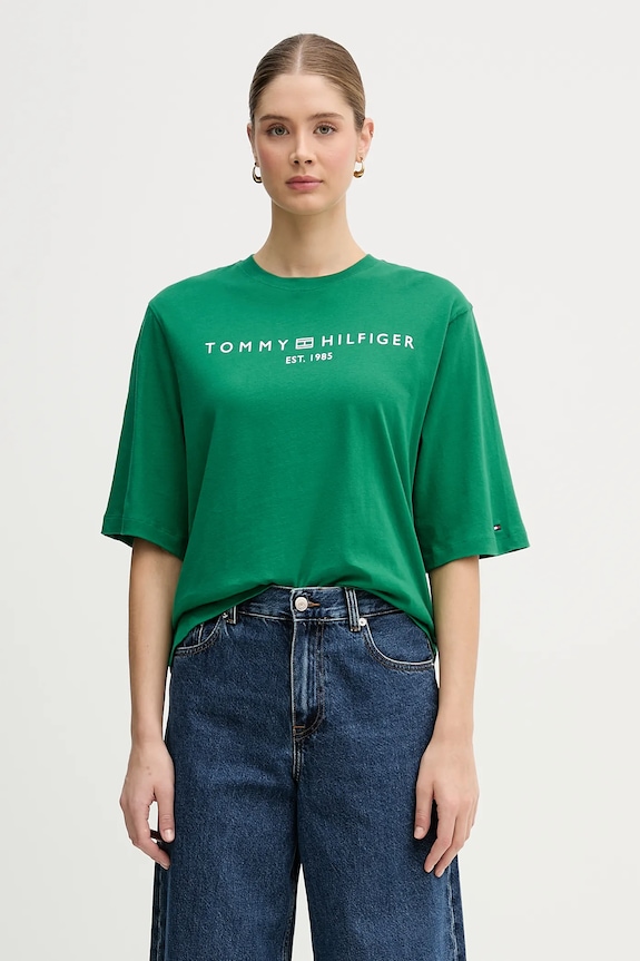 Tommy Hilfiger t-shirt damski bawełniany bawełna zielony WW0WW47811