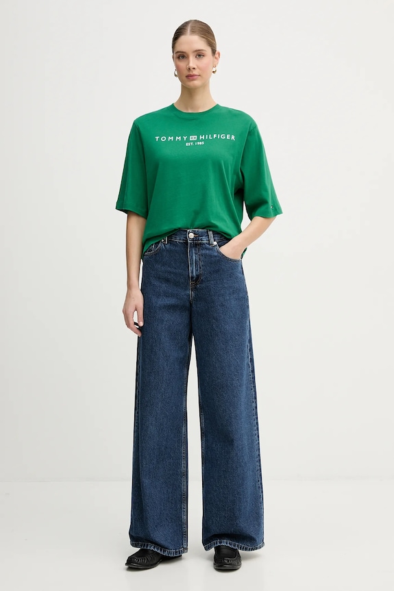 Tommy Hilfiger t-shirt damski bawełniany WW0WW47811 zielony SS26