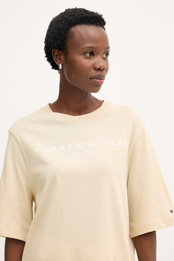 Tommy Hilfiger t-shirt damski bawełniany beżowy WW0WW47811