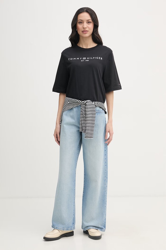 Tommy Hilfiger t-shirt damski bawełniany WW0WW47811 czarny SS26