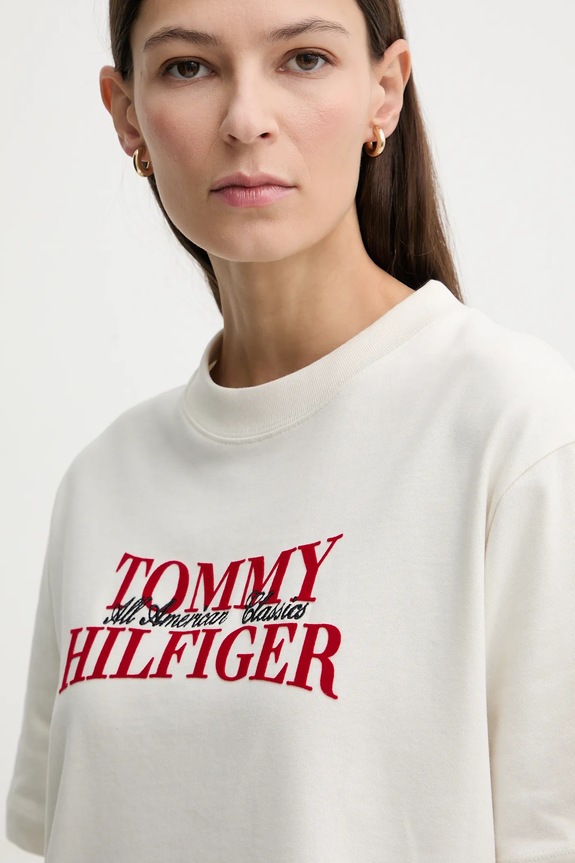 Tommy Hilfiger tricou din bumbac bej WW0WW47884