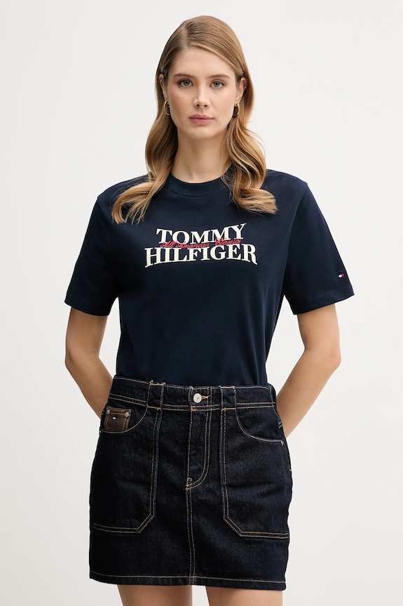 Bavlnené tričko Tommy Hilfiger relaxed tmavomodrá WW0WW47884