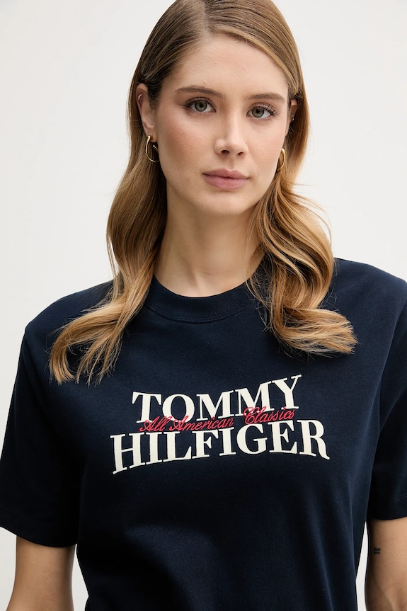 Bavlnené tričko Tommy Hilfiger tmavomodrá WW0WW47884