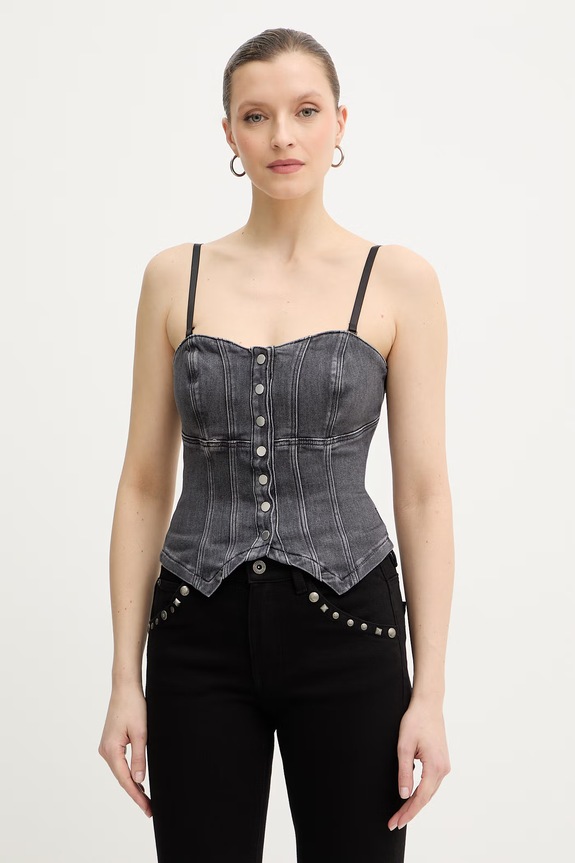 Guess top jeansowy CECILE z elastanem szary W6RH80.D6921