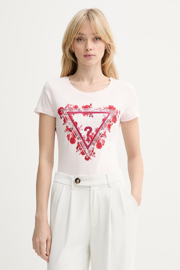 Guess t-shirt z elastanem różowy W6RI23.J1314