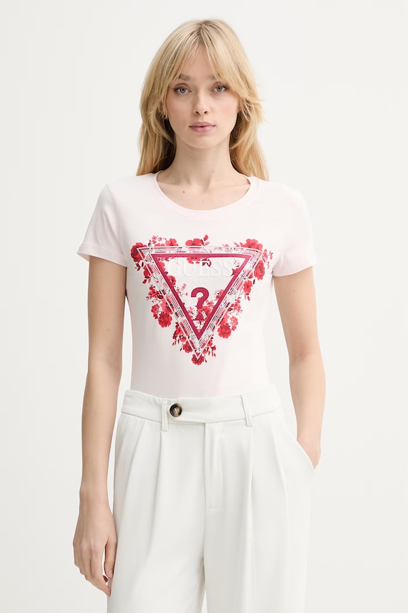 Guess t-shirt z elastanem różowy W6RI23.J1314