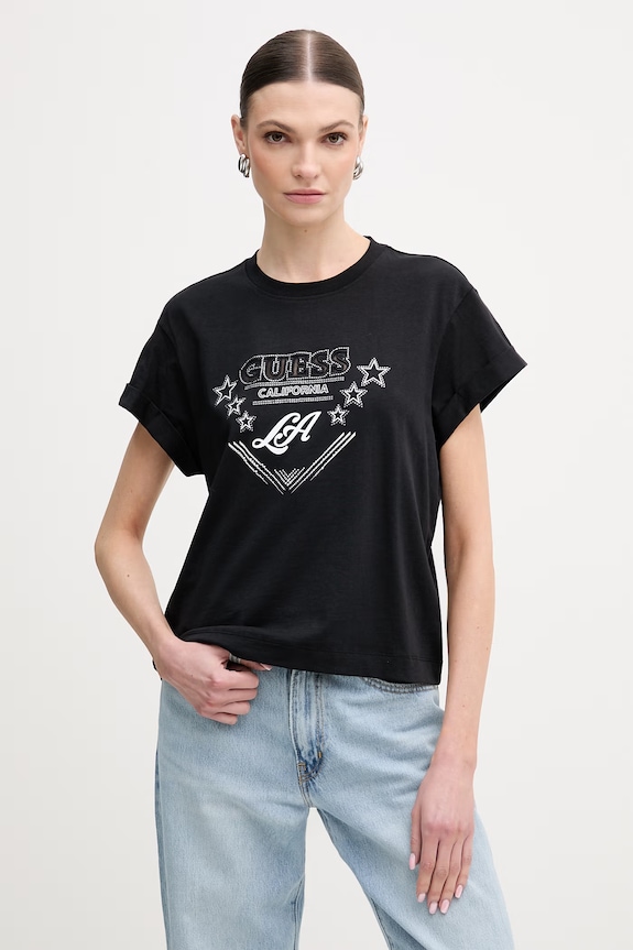 Guess t-shirt bawełniany regular czarny W6RI30.I3Z14