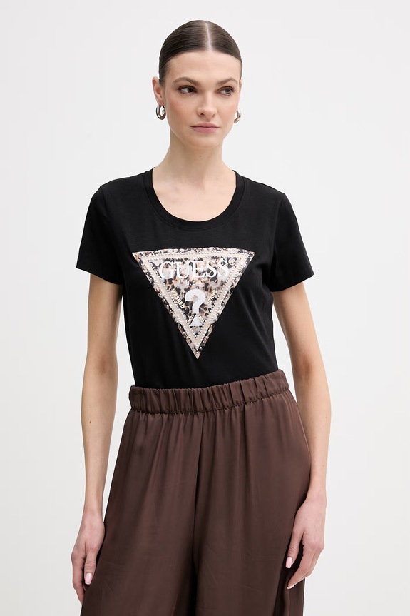 Guess t-shirt LEO z elastanem czarny W6RI32.J1314