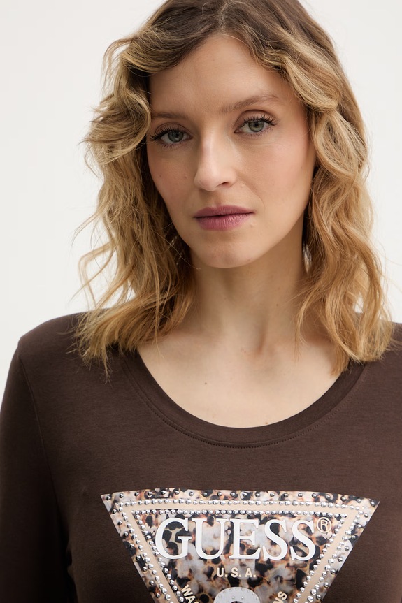 Guess longsleeve LEO brązowy W6RI33.J1314