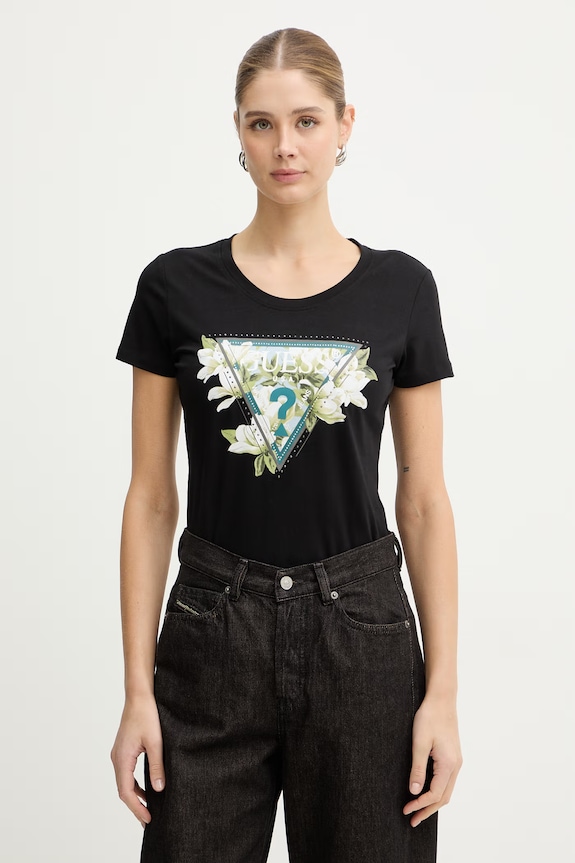 Guess t-shirt CAMELIA z elastanem czarny W6RI35.J1314