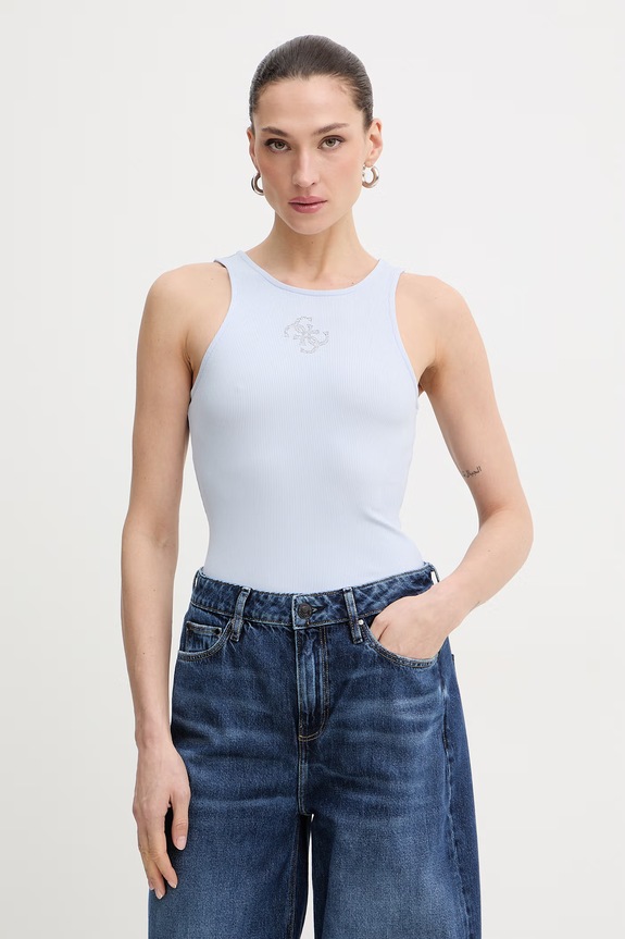 Guess top GUENDALINA z elastanem niebieski W6RP39.KD092