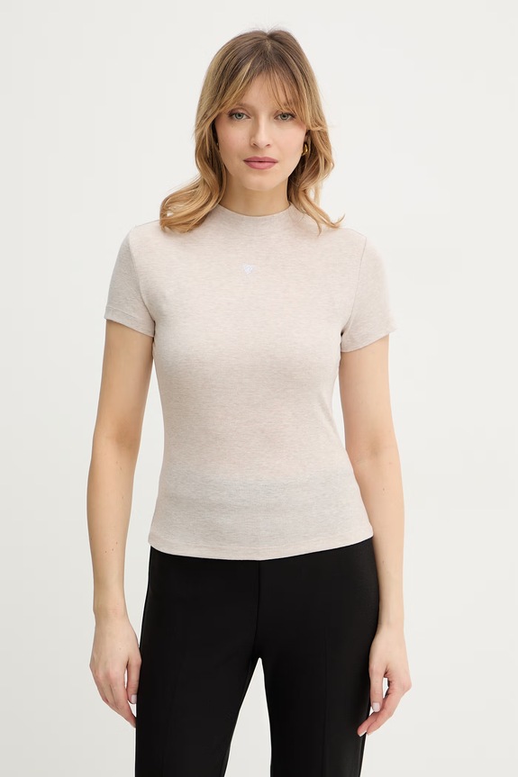 Tričko z hodvábnej zmesi Guess TINA slim béžová W6RP99.KCNH2