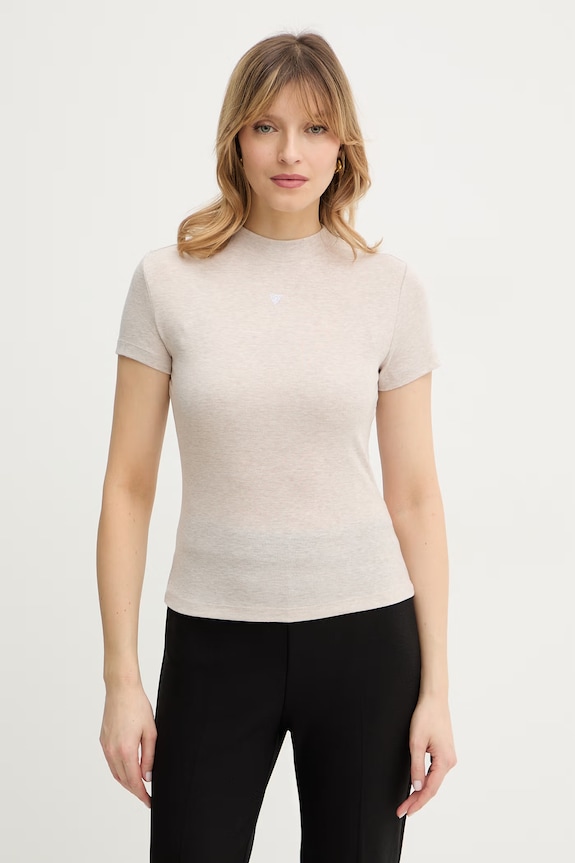 Tričko z hodvábnej zmesi Guess TINA slim béžová W6RP99.KCNH2