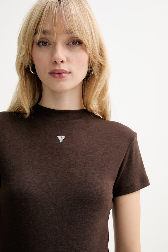 Guess tricou din amestec de mătase TINA maro W6RP99.KCNH2