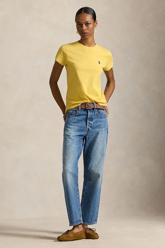 Ρούχα Polo Ralph Lauren T-shirt γυναικείο βαμβακερό 211B14605 κίτρινο