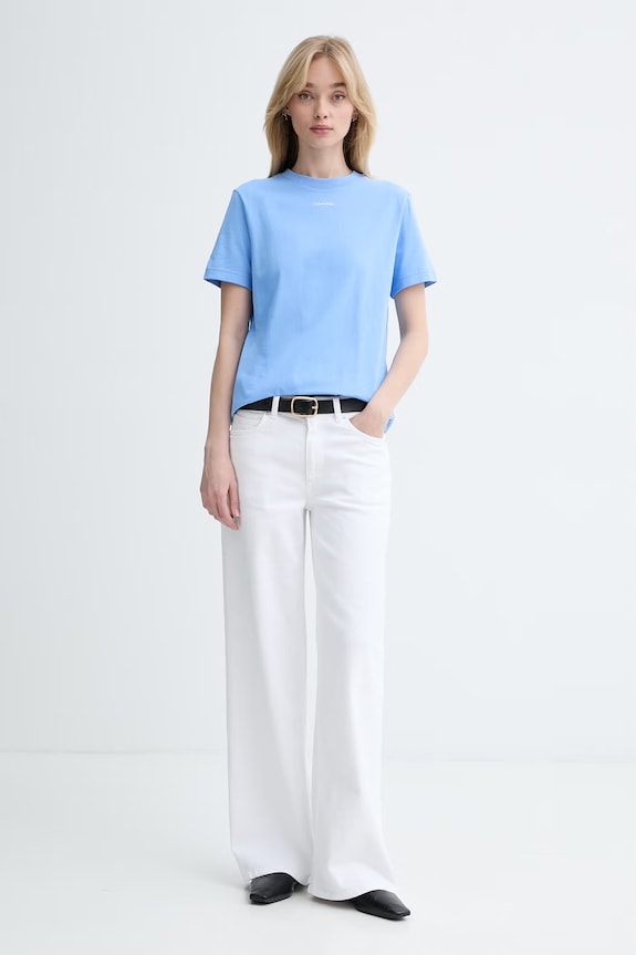 Calvin Klein t-shirt damski bawełniany LV147C857G niebieski SS26