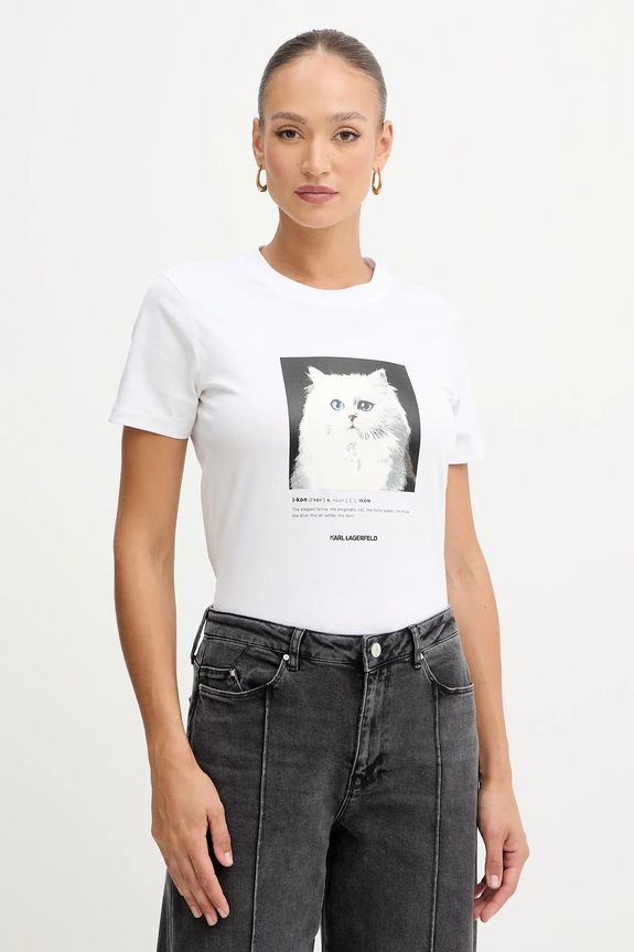 Βαμβακερό μπλουζάκι Karl Lagerfeld βαμβάκι λευκό B1W17019