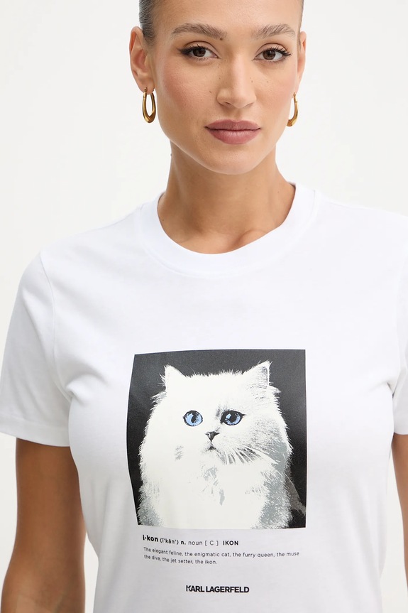 Βαμβακερό μπλουζάκι Karl Lagerfeld λευκό B1W17019