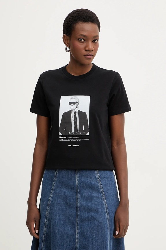 Karl Lagerfeld t-shirt bawełniany nadruk czarny B1W17019