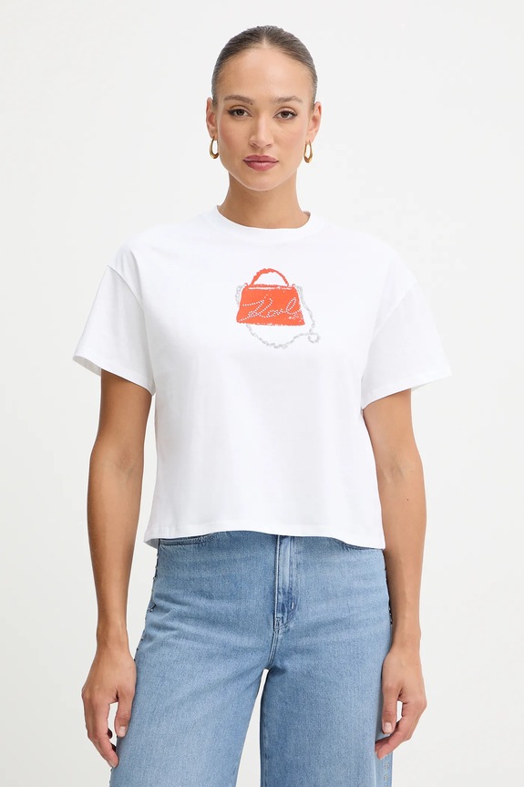 Βαμβακερό μπλουζάκι Karl Lagerfeld στάμπα λευκό B1W17026