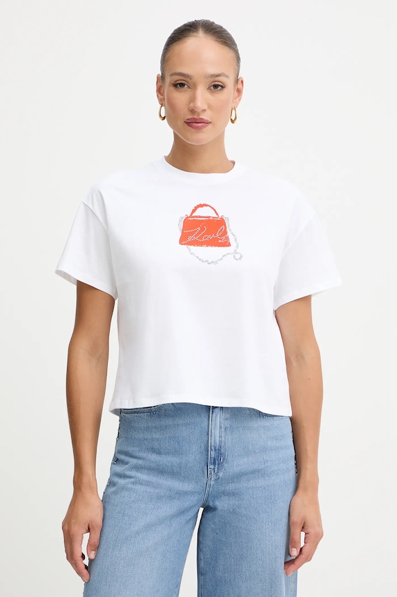 Βαμβακερό μπλουζάκι Karl Lagerfeld στάμπα λευκό B1W17026