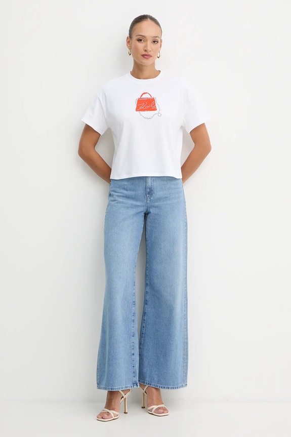 Βαμβακερό μπλουζάκι Karl Lagerfeld B1W17026 λευκό SS26
