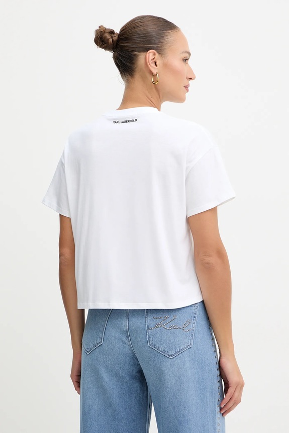 Ρούχα Βαμβακερό μπλουζάκι Karl Lagerfeld B1W17026 λευκό