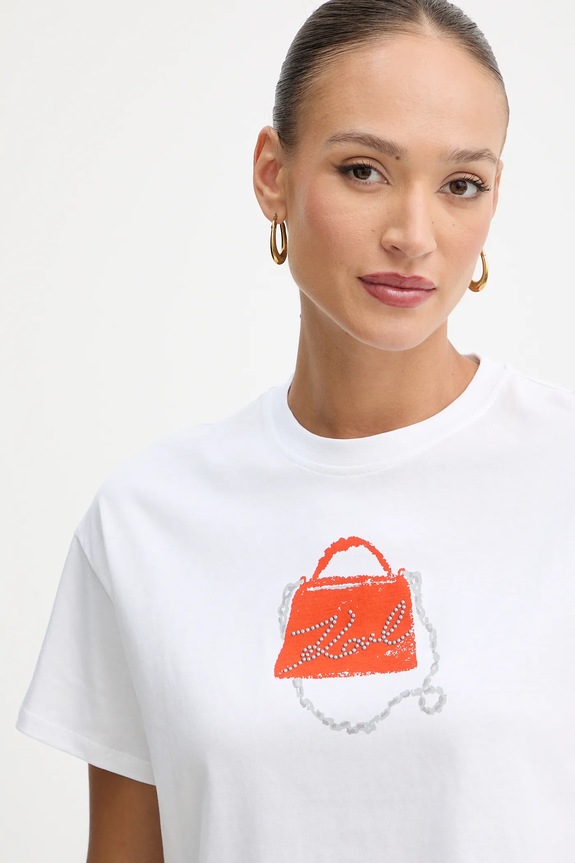 Βαμβακερό μπλουζάκι Karl Lagerfeld λευκό B1W17026