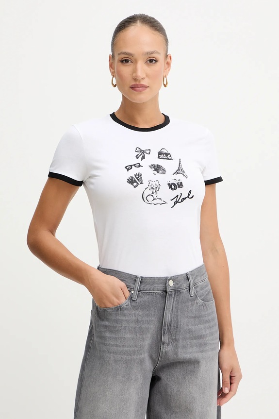 Βαμβακερό μπλουζάκι Karl Lagerfeld βαμβάκι λευκό B1W17027