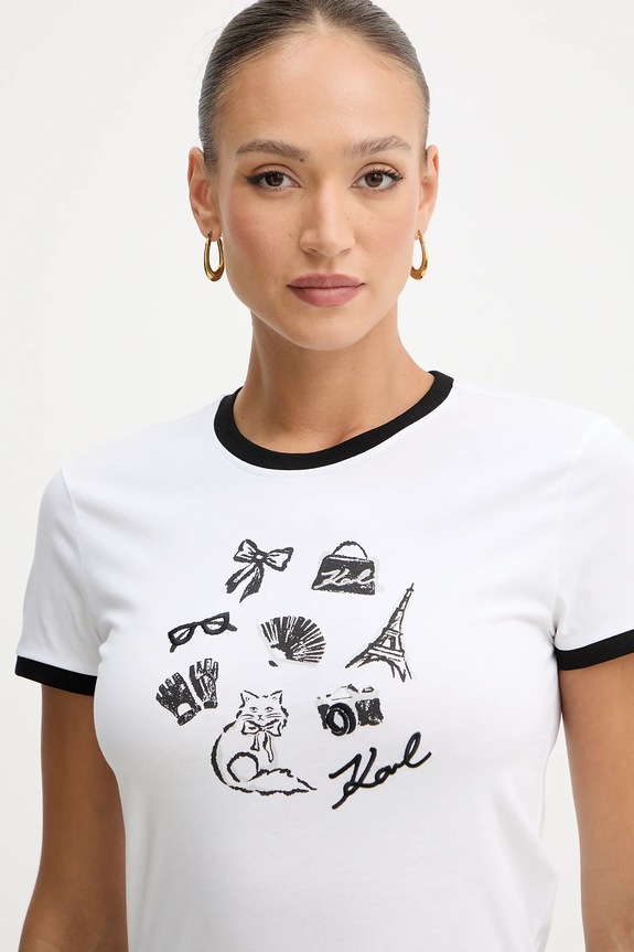 Βαμβακερό μπλουζάκι Karl Lagerfeld λευκό B1W17027