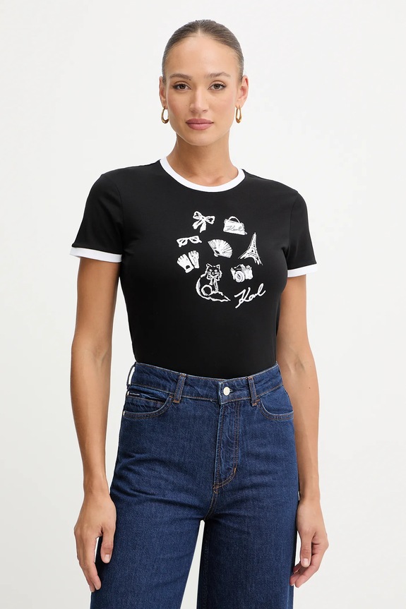 Βαμβακερό μπλουζάκι Karl Lagerfeld βαμβάκι μαύρο B1W17027