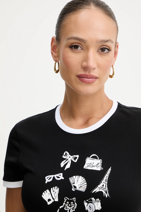 Βαμβακερό μπλουζάκι Karl Lagerfeld μαύρο B1W17027
