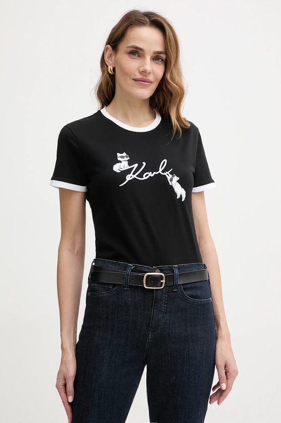 Хлопковая футболка Karl Lagerfeld IKON хлопок чёрный B1W17040